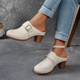 thumbnail image 3 of Rokment Buckles Platform High Heels Clogs Mules Sandals for Women Ladies 2026 Fashion Casual Leather Closed Toe Chunky Block Pumps Dress Slip on Slides Summer Shoes Beige Size 6, 3 of 6