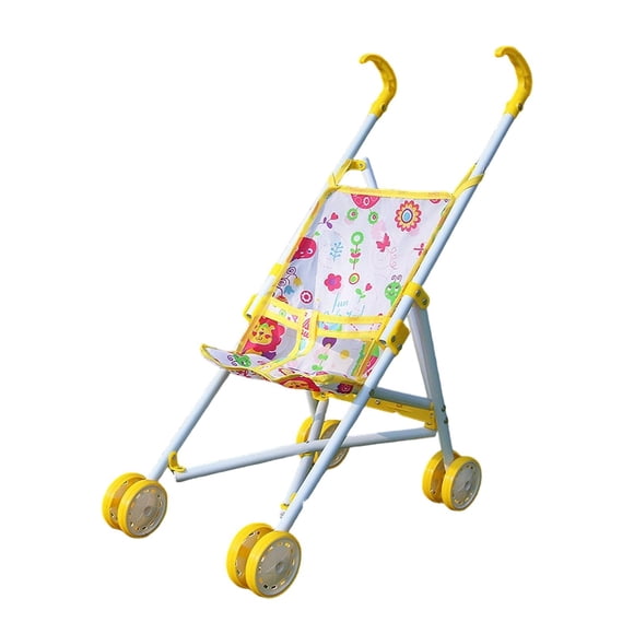 Cochecito de bebé para muñecas, cochecito de bebé para fiestas, regalo de cumpleaños, de plegable y portátil, juguete para juegos de rol para niñas de Amarillo
