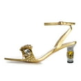 thumbnail image 2 of FSJ Women Strappy Crystal Block Heels with Rhinestones Ankle Strap Pumps Almond Open Toe Sandals Size 23 Gold, 2 of 3