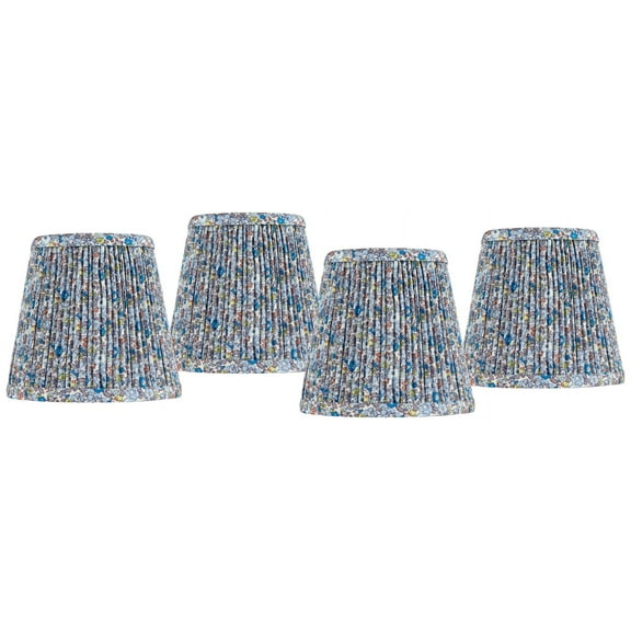 Springcrest 4" Top x 6" Bottom x 5 1/2" High x 5 1/2" Slant Print Lamp Shade Replacement Set of 4 Blue Shirred Pleated Clip On