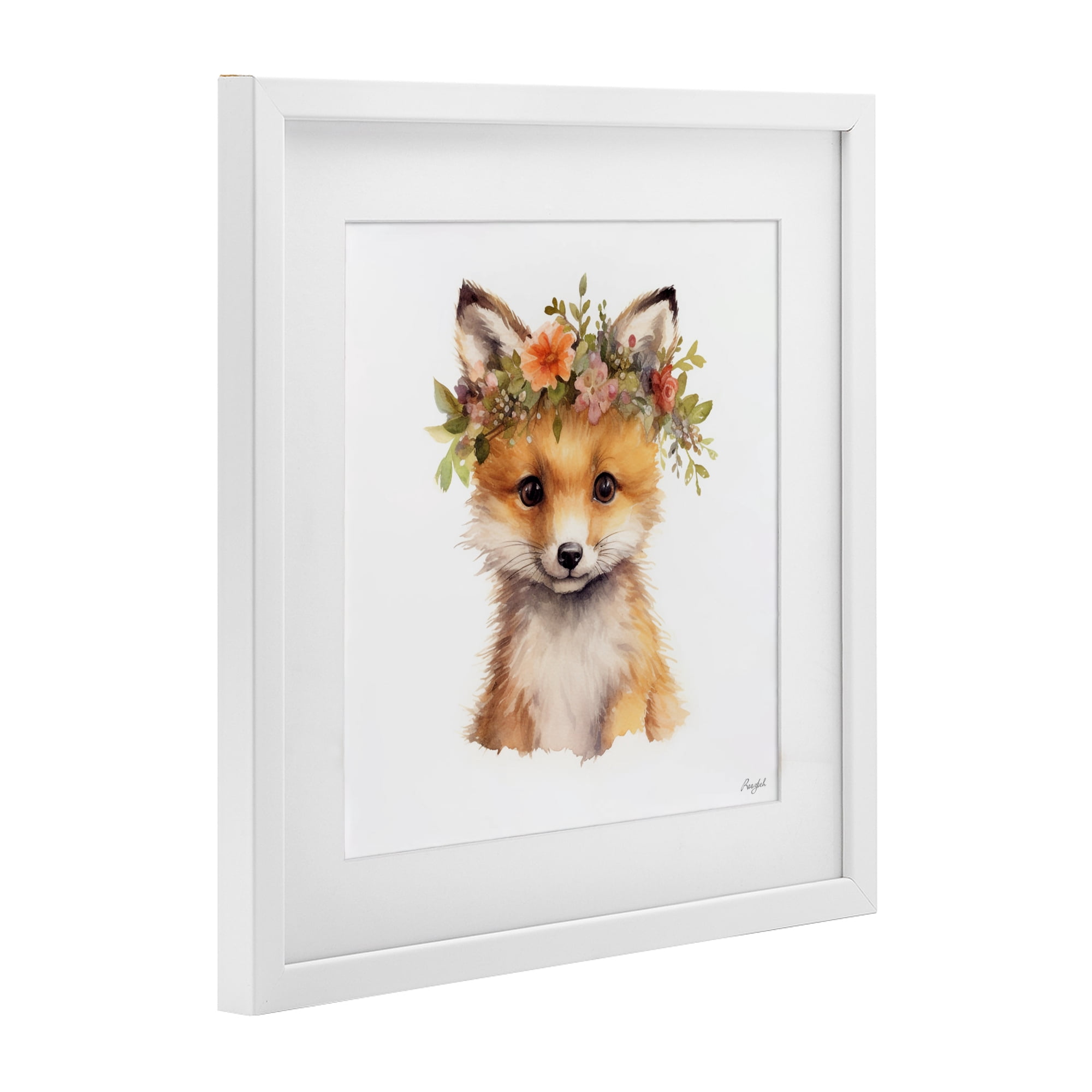 Stupell Industries Woodland Fox Flower Crown White Framed Print Under Glass, design by Roozbeh