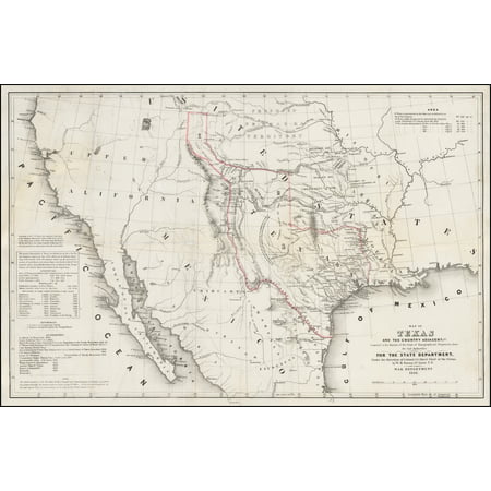 LAMINATED POSTER Map of Texas and the Country Adjacent Compiled in the Bureau of the Corps of Topographical Engineers from the Best Authorities . . . 1844 POSTER PRINT 24 x