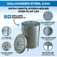 thumbnail image 2 of Incinerator Burn Barrel for Outside for Burning Trash Leaf - Metal Burn Can Cage Bin Container - Fire Can Paper Burner Outdoor, Lid and Ventilation Holes, Galvanized Steel, 20 Gallon, 2 of 18