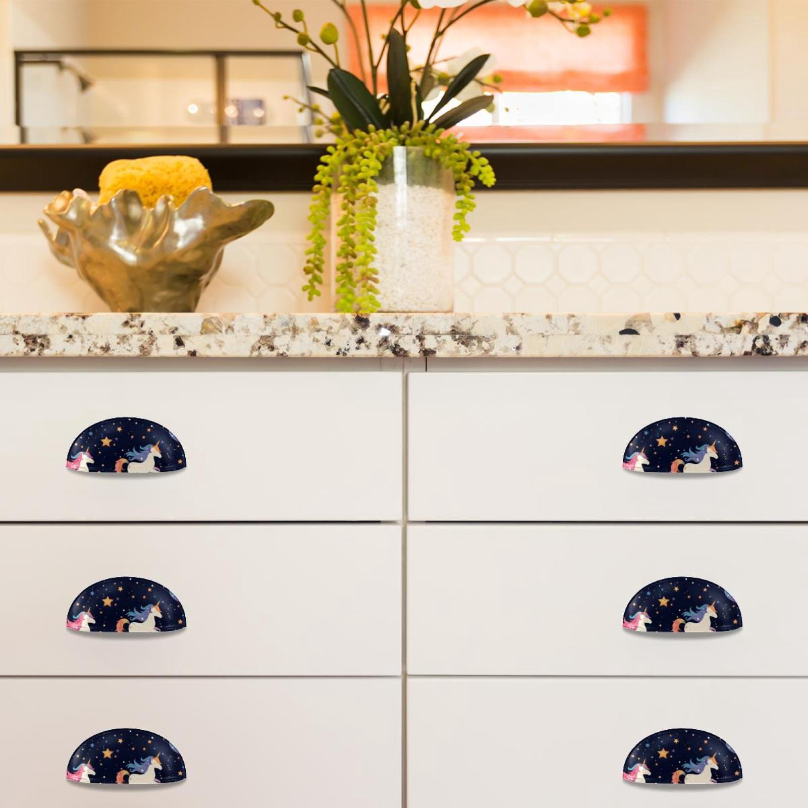 PhooArto 6 Pcs Cup Drawer Pulls, Galaxy Unicorn Stars Shell Shape Handles Cabinet Knobs for Dresser Cupboard Closet Wardrobe with Screws