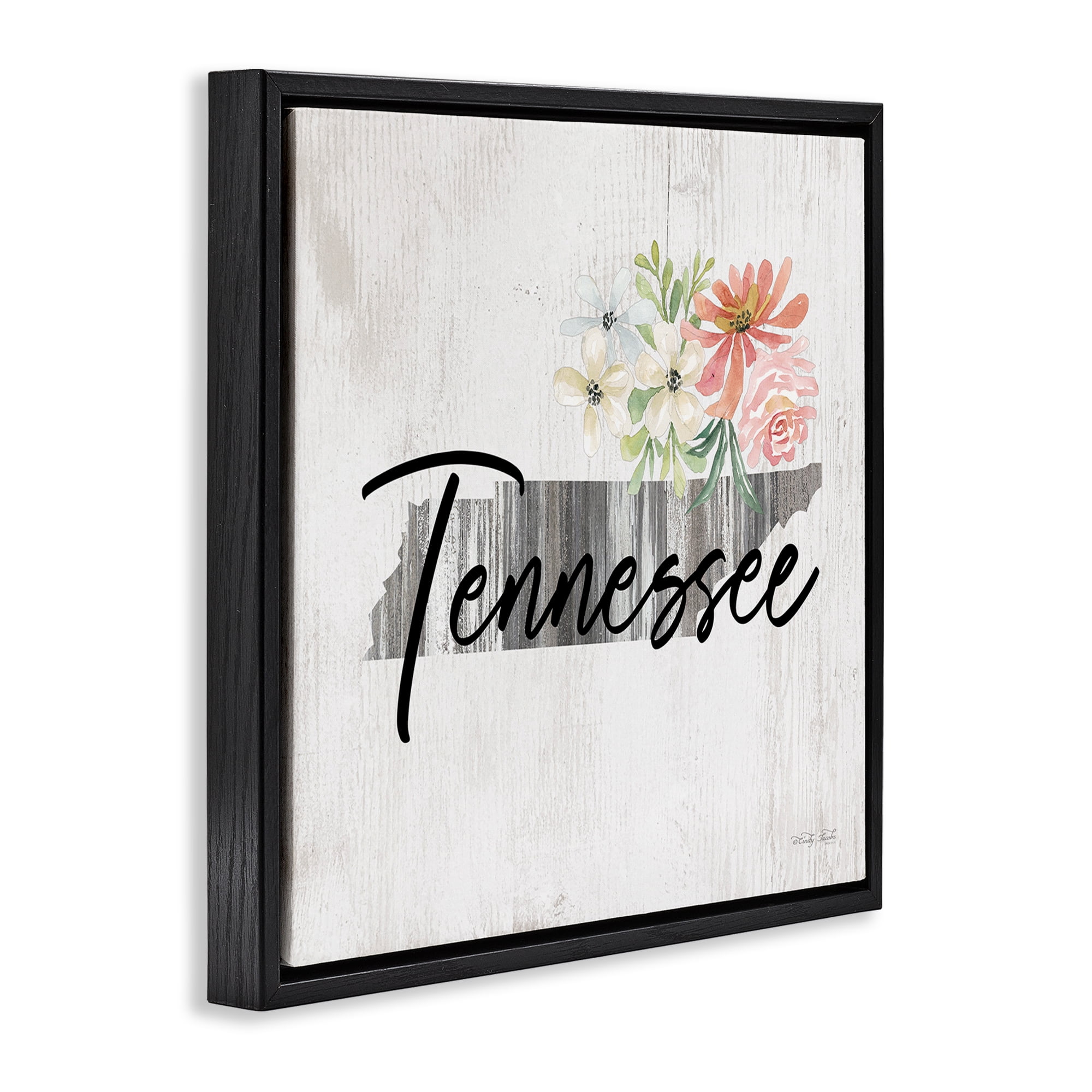Stupell Industries Shabby Chic Tennessee Botanical & Floral Painting Black Floater Framed Canvas Art Print Wall Art, 18 x 18