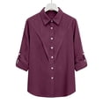 thumbnail image 5 of Perfectbot Women's Button Down Shirts - Rolled 3/4 Sleeve Blouse Loose Fit for Casual & Work, Sizes S-5XL, 5 of 7