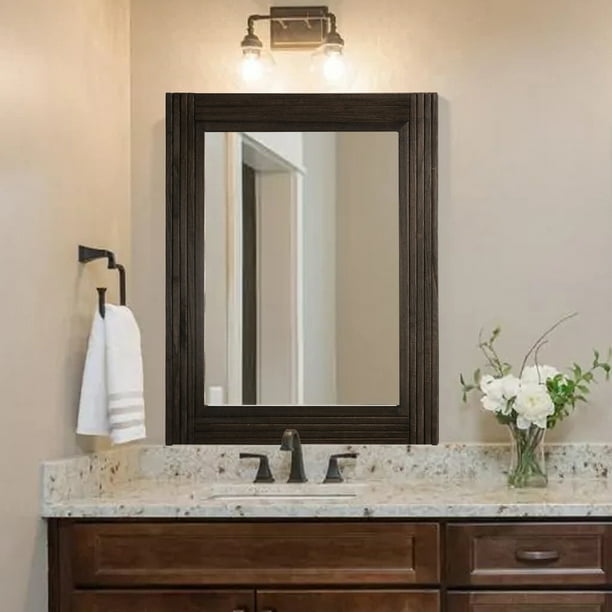 YOSHOOT Hand-Made Wooden Spliced Wall Mirror for Bathroom, 30