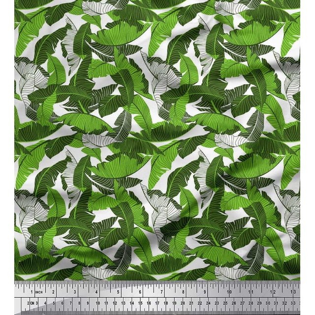 Soimoi Green Velvet Fabric Palm Leaves Print Fabric by Yard 58 Inch Wide