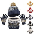 thumbnail image 3 of Gpaecead Kids Winter Plush Hat Warm Knit Thick Ski Head Hat Scarf Gloves Set For Girls Boys Navy, 3 of 3