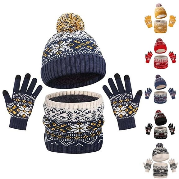 Eltusu Boys Hats Scarves Gloves Sets, Pompom Stretch Warm Beanies Scarves Mittens Sets 1-6 T Size Acrylic