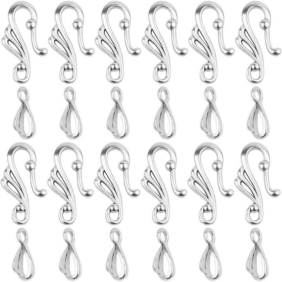 40 Sets S Hook Ring Toggle Clasps Tibetan Style Hook Eye Toggle Cord Rope End Clasps Bead Connectors for Necklace Bracelet Jewelry Making Accessories