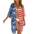 thumbnail image 2 of Women's Open Front Beach Cardigan Independence Day Printed Sheer Mesh Swimsuit Cover Up for Summer Holiday Festival Wear Crochet Swimsuit Coverup for Women Red One Size, 2 of 6