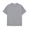 thumbnail image 5 of AJTQTH Kids Boys Henley T-Shirts Waffle Knit Summer Short Sleeve Button V Neck Basic Solid Color Tees Tops Lightweight Comfy Beach Vacation School Uniform Tshirt Gray 11-12 Years, 5 of 9