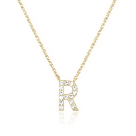 Bonjour Jewelers 14k Yellow Gold Created White Sapphire Initial R Letter Pendant Necklace Plated