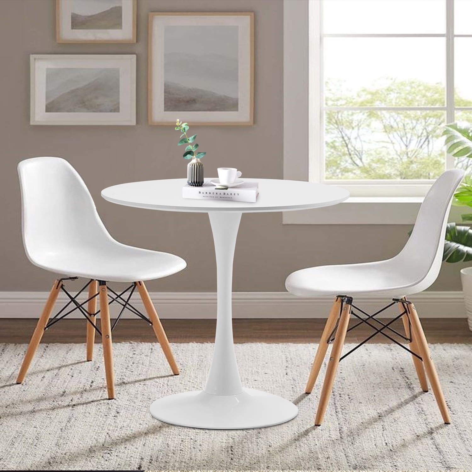 Rongbuk 31.5 in Round MDF Dining Table, White