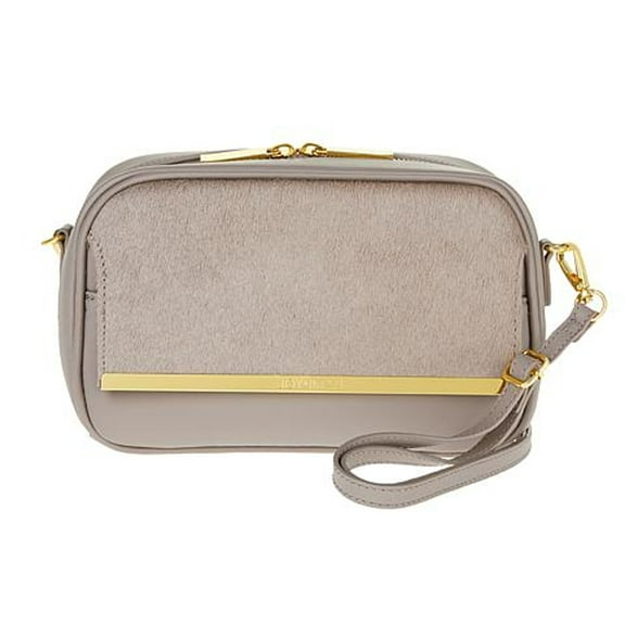 JOY & IMAN Luxe Leather & Calf Hair Crossbody Bag with RFID ~ Taupe