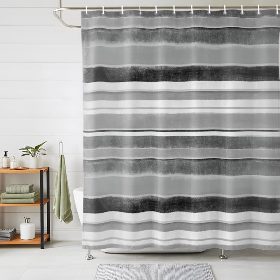 Shower Curtains for Bathroom, Grey Nordic Style Stripes Waterproof Fabric Shower Curtain, Black Gray Texture Decorative Bathroom Curtain for Bathtub, 72"x72", No Hooks Included