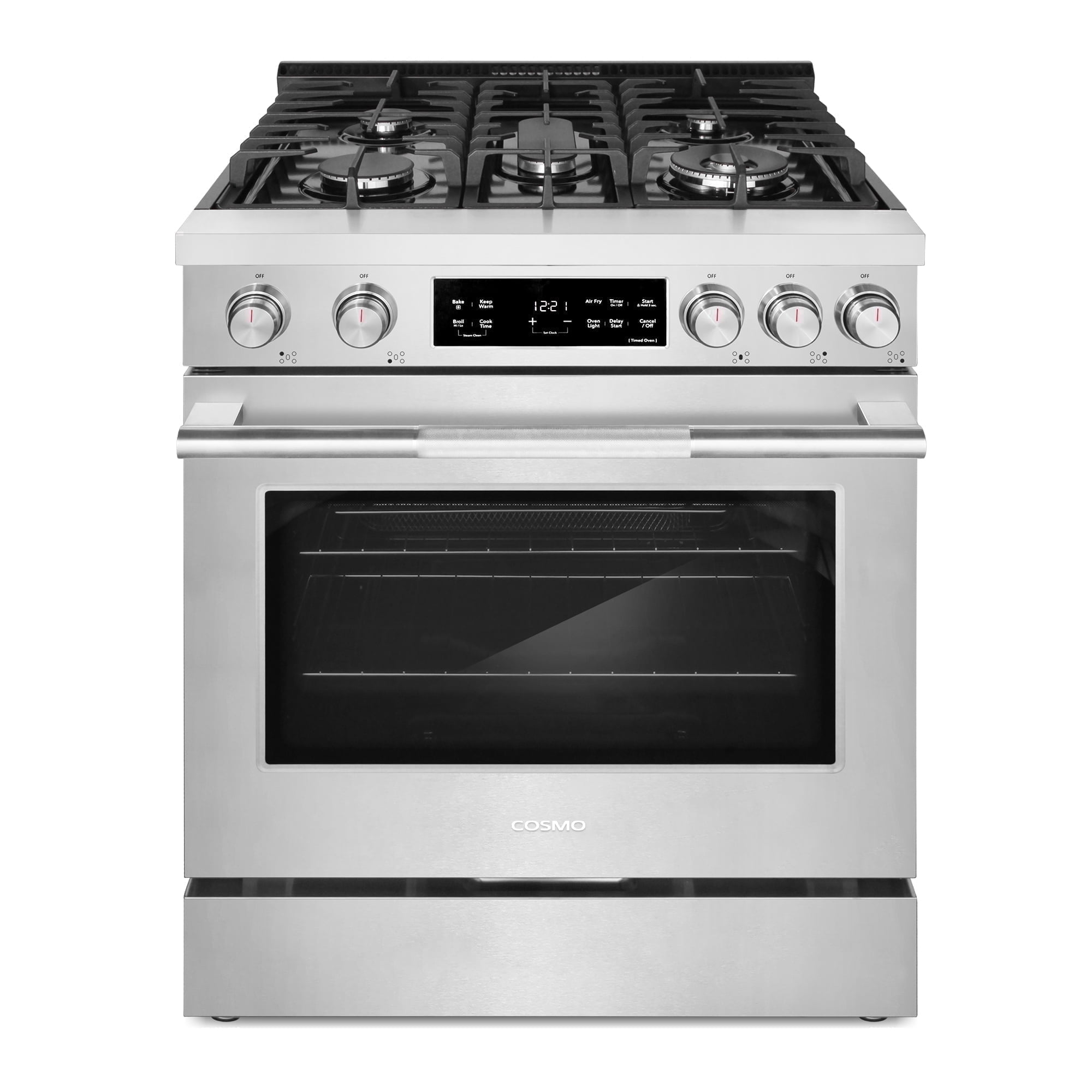 Cosmo 30 in. Stellar Collection 4.8 cu. ft. Gas Range, 5 Burners, Convection Oven, Cast Iron Grates, Stainless Steel