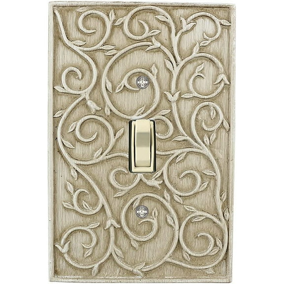 Meriville French Scroll 1 Toggle Wallplate, Single Switch Electrical Cover Plate, Weathered White