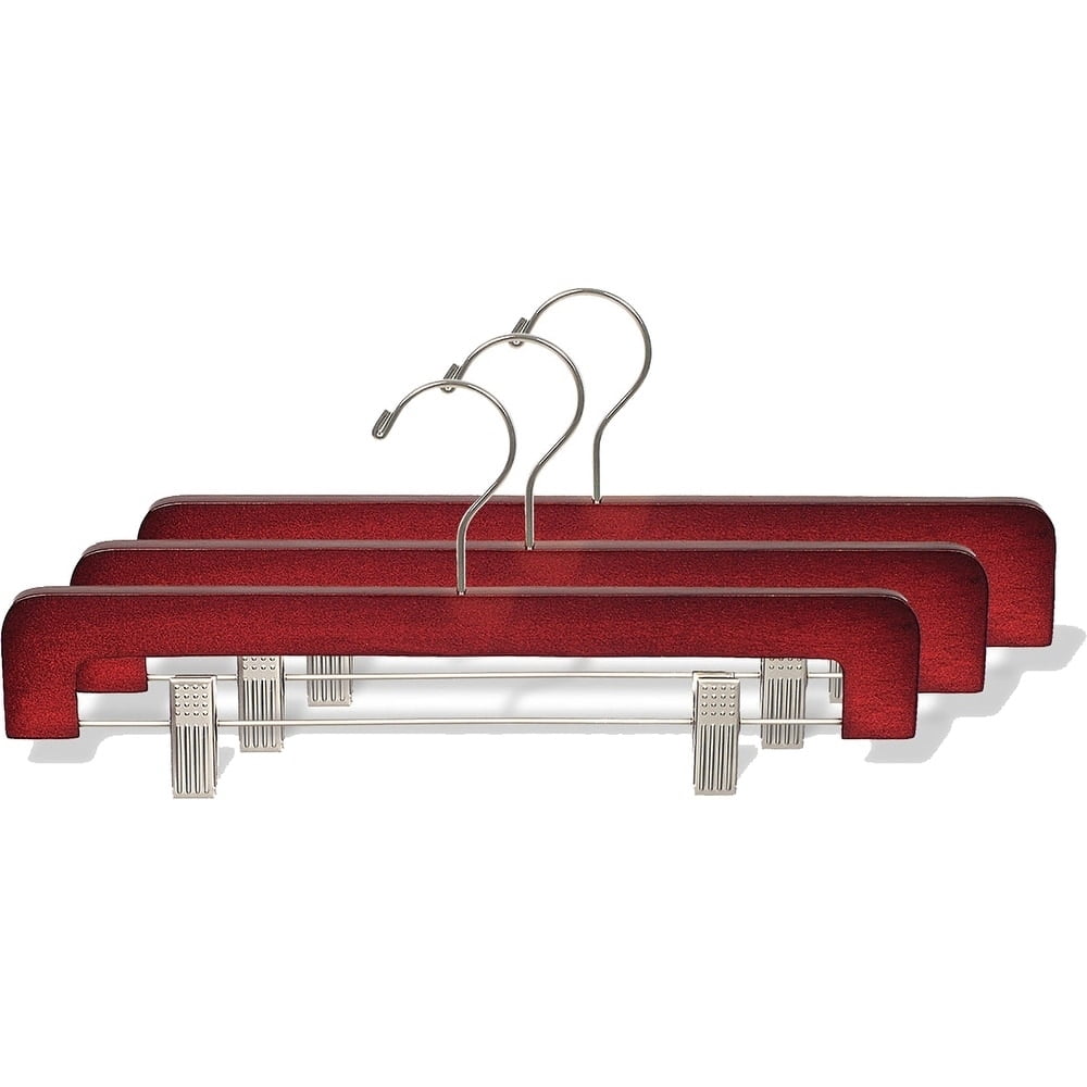 The Great American Hanger Company Deluxe Rounded Wooden Pant Hanger with Adjustable Cushion Clips, Bottom Hangers with Cherry Finish and Brushed
