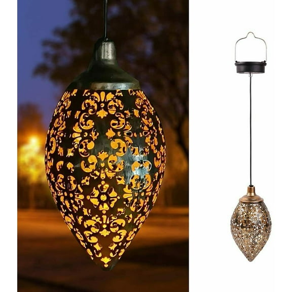 Epicgadget Hanging Solar Lights (1 Piece), Outdoor Solar Lantern LED Garden Hanging Retro Metal Olive Shape Lamp Waterproof for Garden, Landscape, Patio, Path, Porch, Backyard Outdoor Hanging Decor