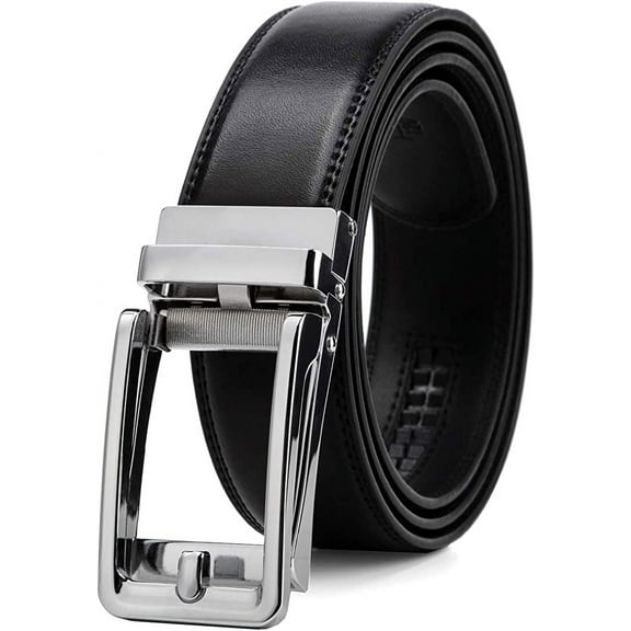 Men's Leather Ratchet Comfort Click Belt Dress with Slide Buckle -Adjustable Trim to Fit