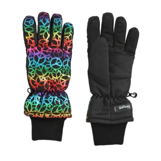 Aquarius Girls Multicolor Rainbow Peace Sign Thinsulate Snow & Ski Gloves L (11-16)