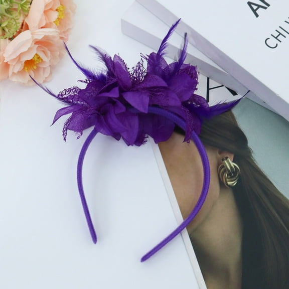 Vintage Feather Hair Band Flapper Headband for Masquerade or Birthday Party (Purple)