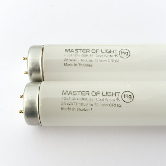 Master of Light F25T12 Cool White Fluorescent Tubes, 2-Pack, 33-Inch, 25W, 4200K, 1830 Lumens, T12 G13
