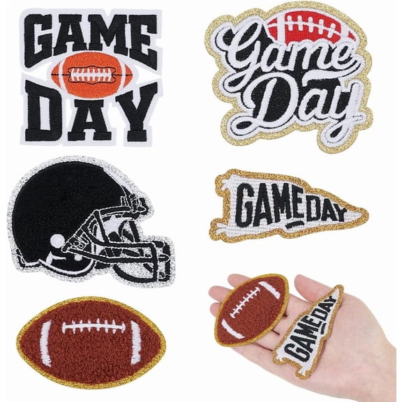 10Pcs Game Day Iron-On Patches 5 Style Embroidered Football Rugby Helmet Fabric Patch Delicate Applique DIY Decorative Accessories Garments for Backpack Jean Jacket T-Shirt Shoe Look-Black Black