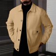 thumbnail image 2 of LODIENY Men Tweed Jacket Fleece Shacket Button Down Collared Jackets Warm Winter Coat Long Sleeve Fall Outerwear with Flap Pockets for Casual Daily Khaki XL, 2 of 6