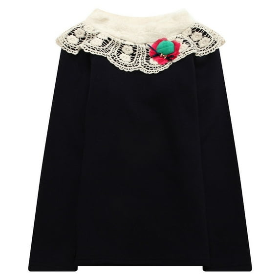 Little Girls Blue Flower Lace Faux Fur Collar Pullover 5/6