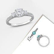 Everly Women's Engagement Anniversary Bridal 1 1/3 CT. Round Created White Sapphire Round-Cut Diamond Accent (G-H, I2-I3) 10kt White Gold 3-Stone Ring with 4 Prong/Pave Setting & Shoulder Diamonds