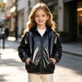 thumbnail image 6 of Kids' Metallic Zip-Up Cropped Bomber Jacket Sparkly shiny lightweight windbreaker with pockets, Y2K disco streetwear, parties, daily casual or festive outings, 6 of 7