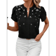 thumbnail image 3 of Tops Elegantes de Verano con Cuello en V y Corta para Mujer Negro M, 3 of 7