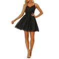 thumbnail image 1 of INSPIRE CHIC Robe Mini Étoiles Métalliques de Fête pour Femmes Bretelles Spaghetti Organza Ajustée et Évasée Noire G, 1 of 5