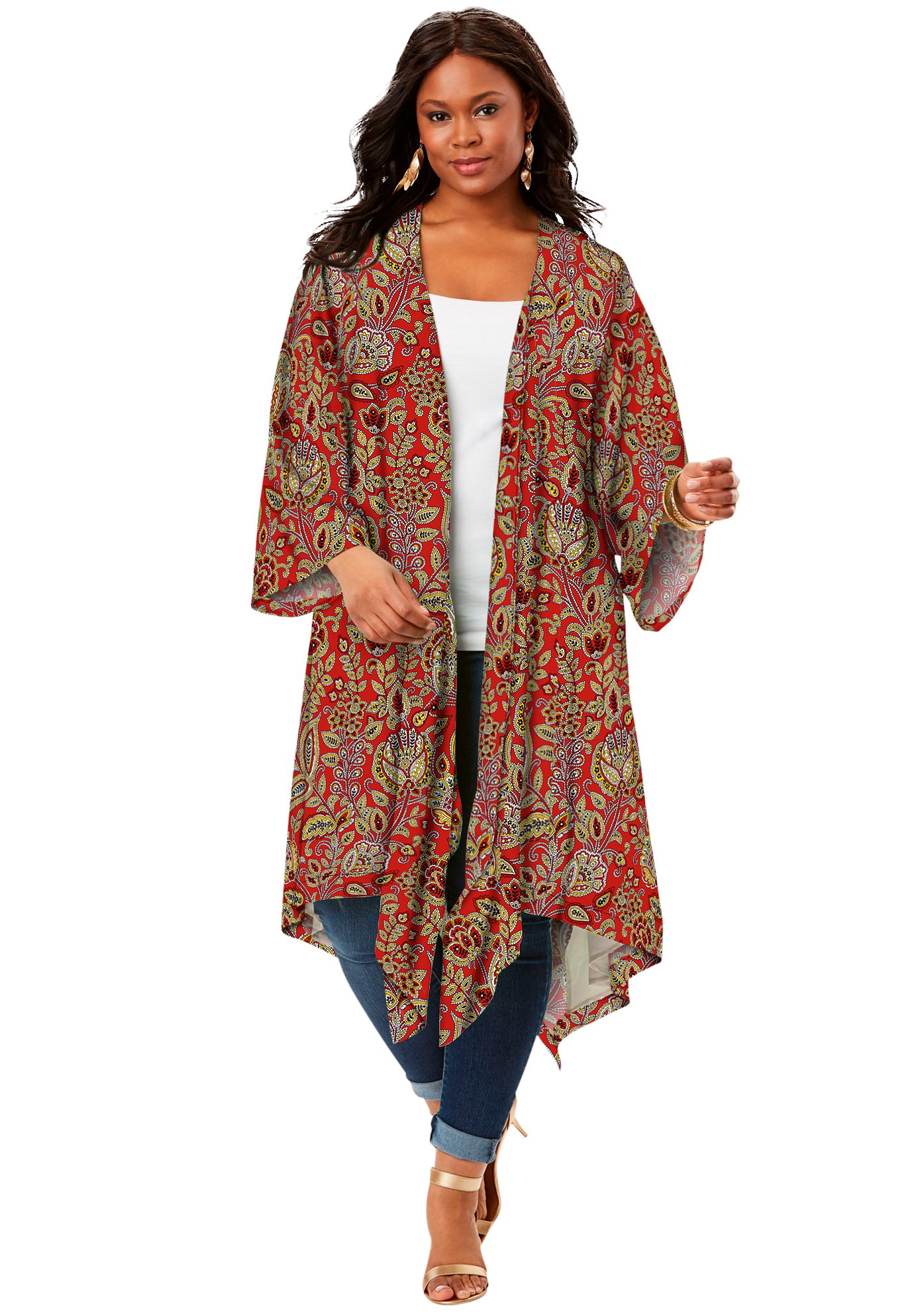 Roaman's Women's Plus Size Kimono Duster Jacket Kimono - Walmart.com