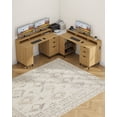 thumbnail image 5 of Joyyskill 55'' Fluted Executive Desk with Drawers, Modern Home Office Computer Desk with Charging Station, File Drawer, Monitor Stand, Storage Shelf for Work Writing Study, Natural Oak, 5 of 6
