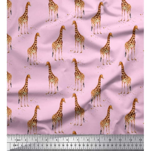 Soimoi Pink Cotton Jersey Fabric Dot & Giraffe Animal Printed Craft Fabric by The Yard 58 Inch Wide