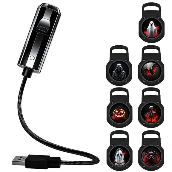 Halloween Projector Light, 7.3In 2-In-1 Led Night Light with 360 Adjustable Projection, Usb Powered Ceiling Lamp with Interchangeable Films for Bedroom Party Home Decor,with 7-Light Sheet
