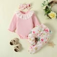 thumbnail image 2 of Odeerbi Baby Bodysuit Layette Set Onesie for Toddler Fall Winter Girls' Crew Neck Long Sleeve 2025 Casual Floral Printed Romper Pants Headband Suit Pink, 2 of 9