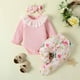 thumbnail image 2 of Baby Body Layette Set Onesies Para Niños Pequeños Otoño Invierno Niñas Cuello Redondo Manga Larga Casual Floral Impreso Mameluco Pantalones Diadema Traje Rosa Odeerbi LM103-6689, 2 of 9