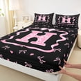 thumbnail image 4 of Erosebridal Black Pink Bow Queen Sheet Sets for Girls, Cartoon Letter H Bed Set, 4-Piece, 4 of 5