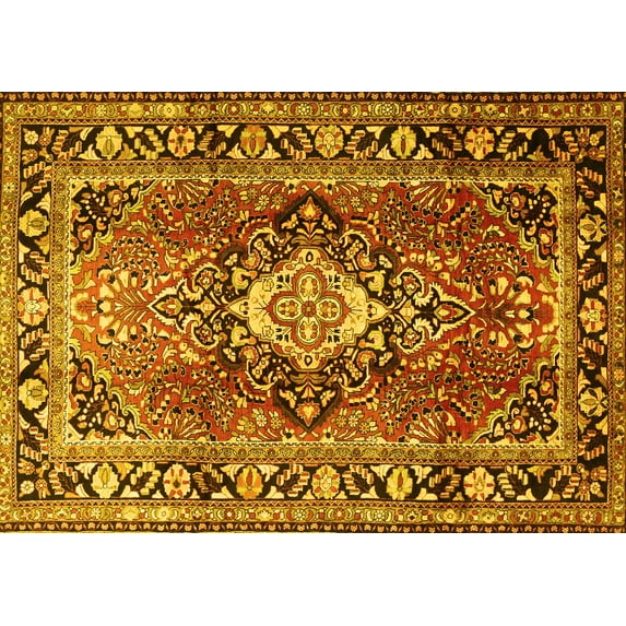 Ahgly Company Machine Washable Indoor Rectangle Medallion Yellow Traditional Area Rugs, 7' x 10'