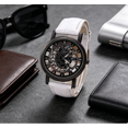 thumbnail image 4 of Fashion Skeleton Dial Quartz Watch - Stylish Roman Numeral Analog Wristwatch with Leather, Unisex Casual Dress Watch for Men & Women,H, 4 of 4