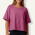 thumbnail image 6 of Basic Oversized Cropped T Shirts for Women Boxy Tee Shirts for Women Plus Size Workout Athletic Crop Tops Drop Shoulder Round Neck Half Sleeve Loose Fit Top Trendy Cute Flowy Tee Shirts Wine L, 6 of 7