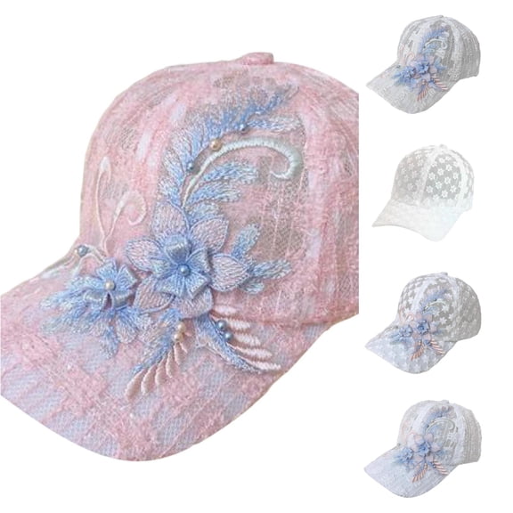 XIAOCHA Women's Lace‑Embroidery Baseball Cap Solid Outdoor Travel Sun‑Visor Casual Head‑Cover,Pink