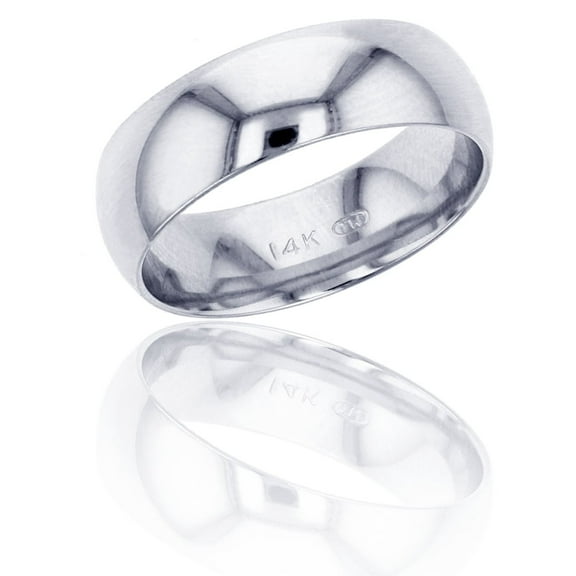 Decadence 14K White Gold 6mm Polished Plain Wedding Band, Size 9
