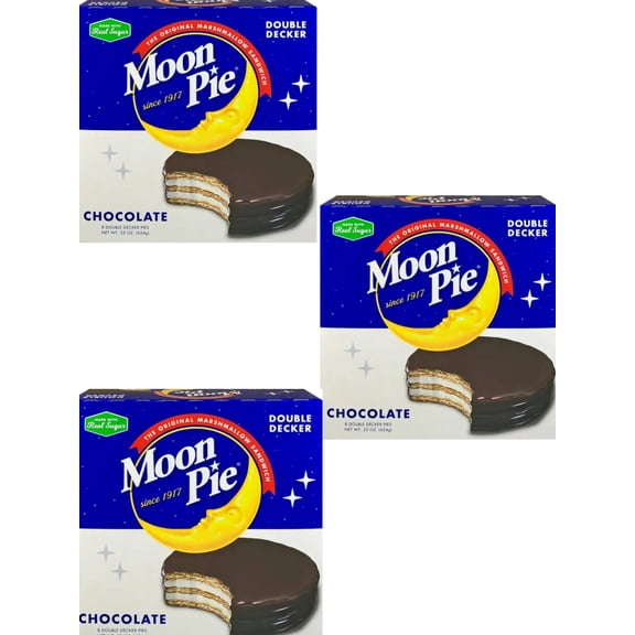Moon Pie Marshmallow Sandwich Double Decker Chocolate 3 Boxes, 8 Count