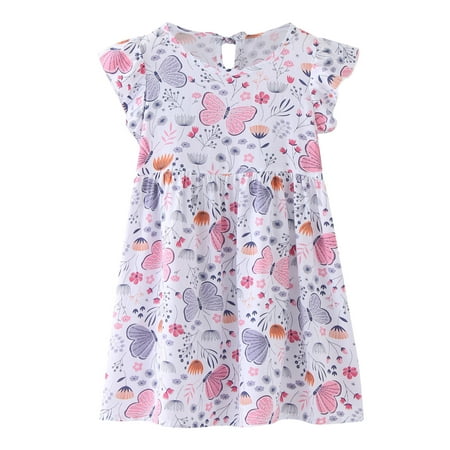 

Kids Children Girls Dress Summer Flying Sleeve Cartoon Flower Print Princess Dress Fashion Cute Party Dresses